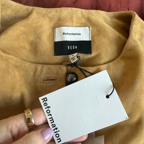 Reformation Veda Reed Jacket In Parmesan Suede Leather Sz Small